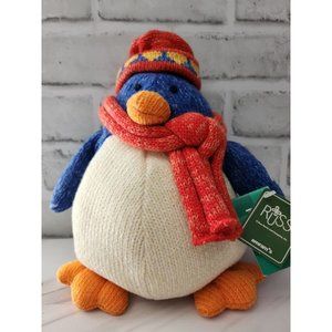 Russ Knitted Blue Penguin "Snowy" w/ Red Scarf & Hat 11"